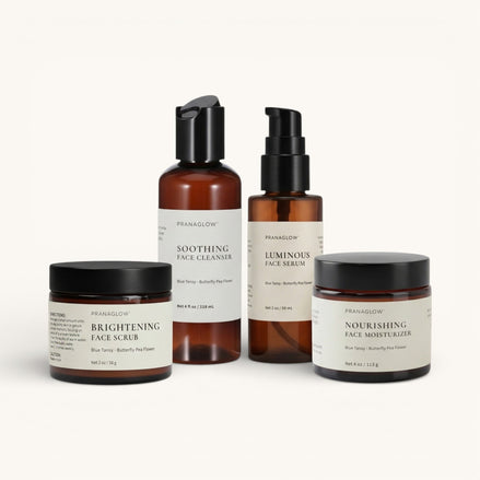 Pranaglow's glow ritual products on a white background.
